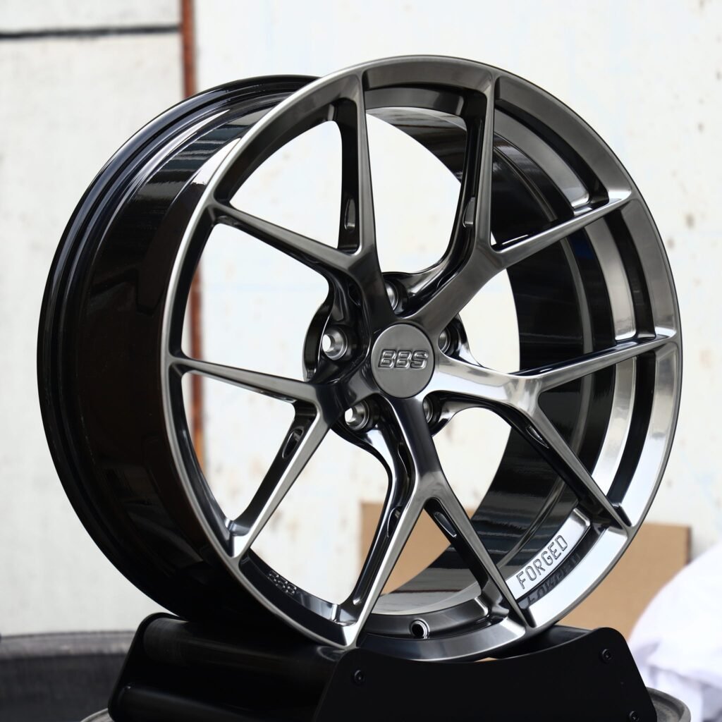 BMW M3 wheels – Gloss Black Gunmetal 5 Y-Spoke (BBS RI-D-Style), angled view