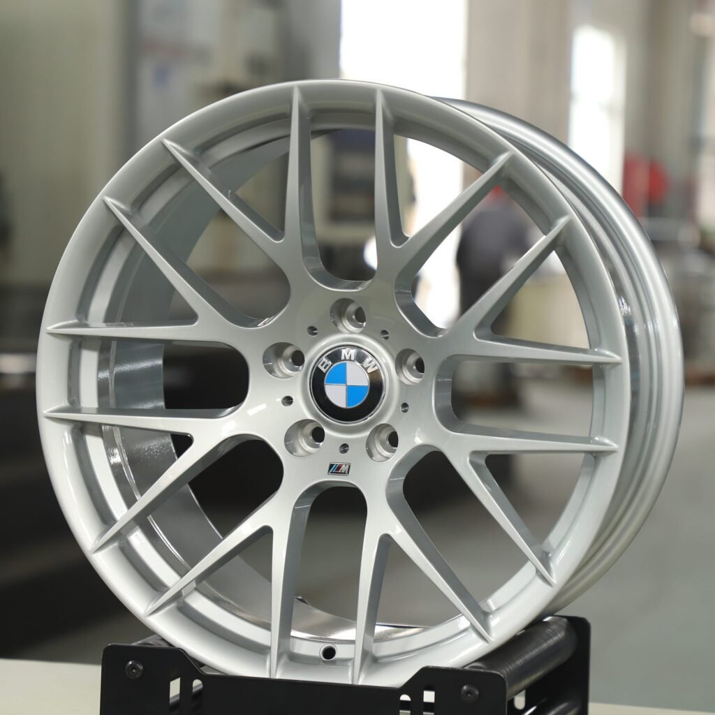BMW 3 Series F30 wheels – Bright Silver 8 Y-Spoke (BMW OEM-Style), angled view