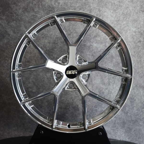 BMW M3 G80 wheels – BBS Silver 5 Y-Spoke Polished Riveted, front view