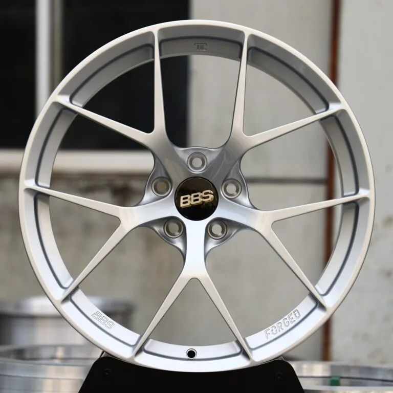 BBS-Style Bright Silver Side-Milled 5 Y-Spoke Forged Wheels – Porsche 911 / M3, front view