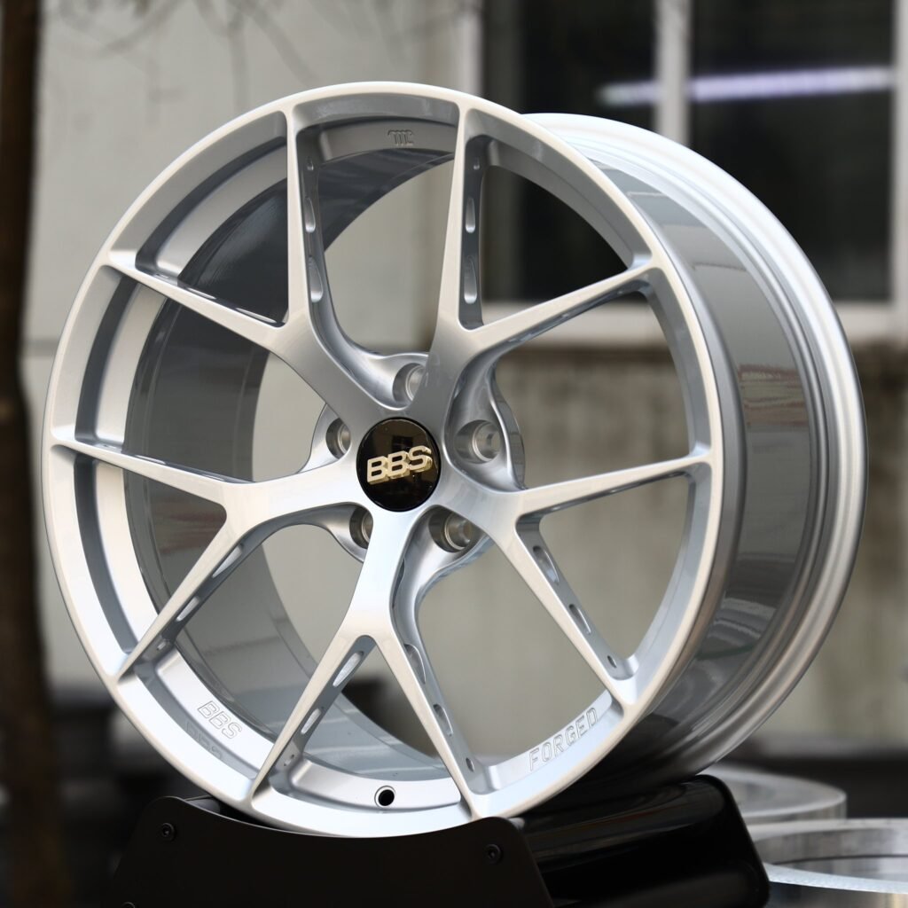 BMW M3 wheels – Bright Silver Side-Milled 5 Y-Spoke (BBS-Style), angled view