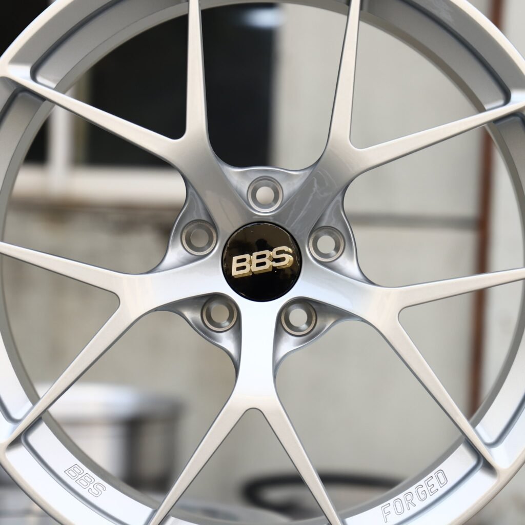 BMW M4 F82 wheels – Bright Silver Side-Milled 5 Y-Spoke (BBS-Style), lip and barrel detail