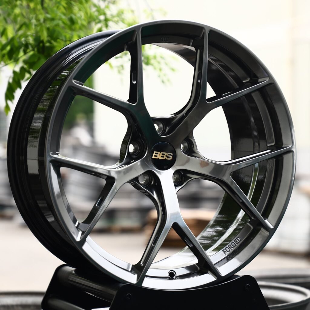 BMW M3 wheels – Gloss Black Machined 5 Y-Spoke (BBS-Style), angled view