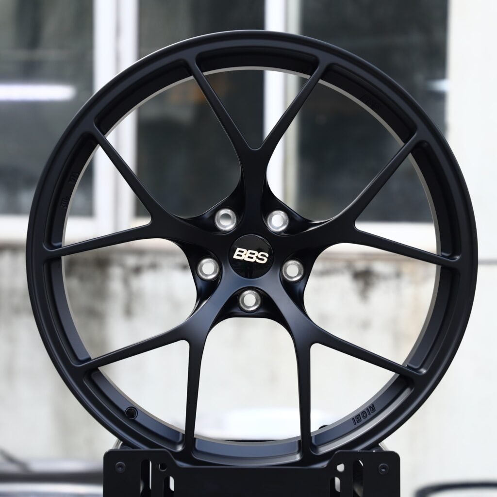 Porsche 911 wheels – Matte Black 5 Y-Spoke (BBS-Style), front view