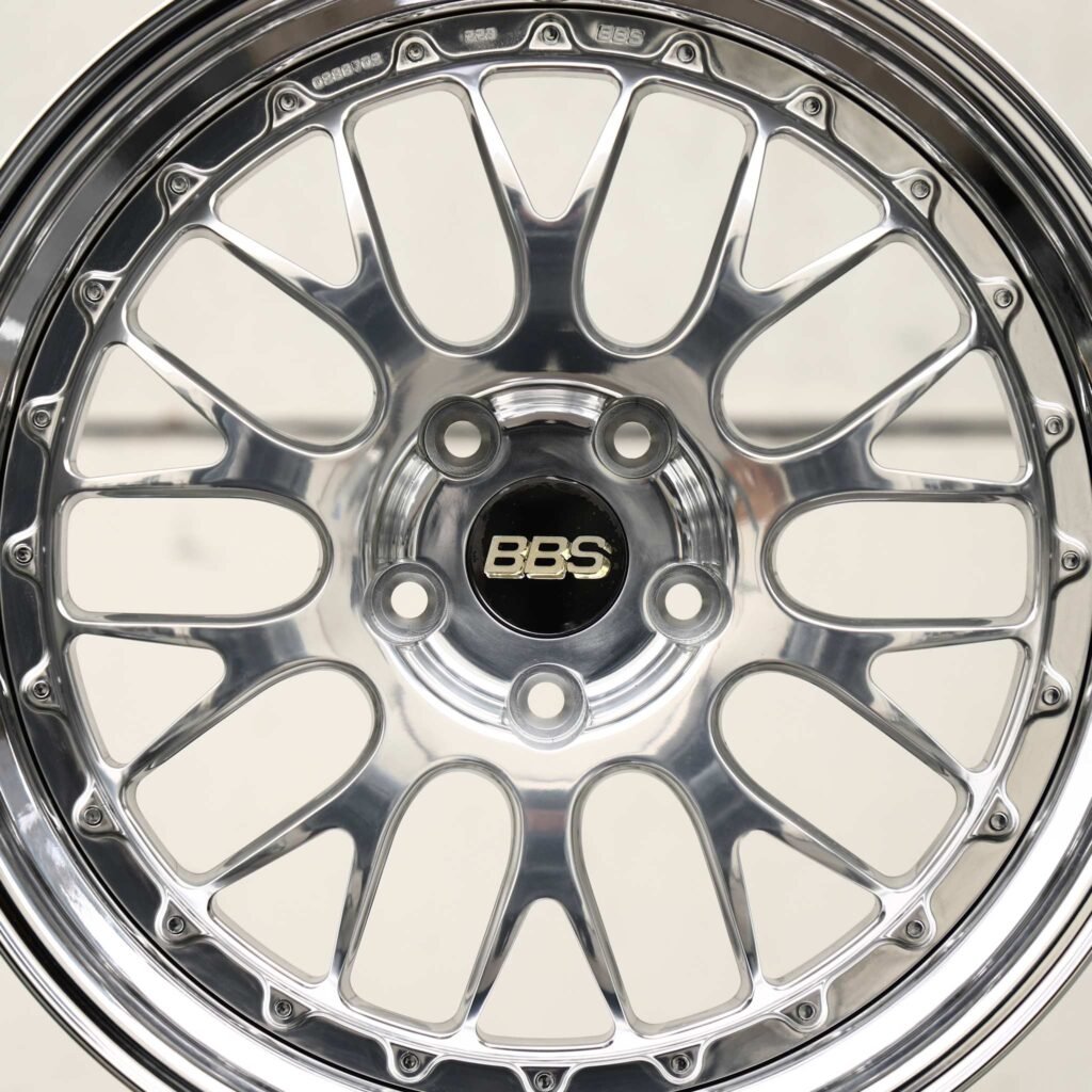 Porsche 911 wheels – Mirror Polished Mesh Deep Dish 3-Piece (BBS-Style), angled view