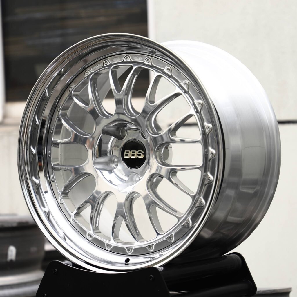 5x112 wheels – Mirror Polished Mesh Deep Dish 3-Piece (BBS-Style), side view