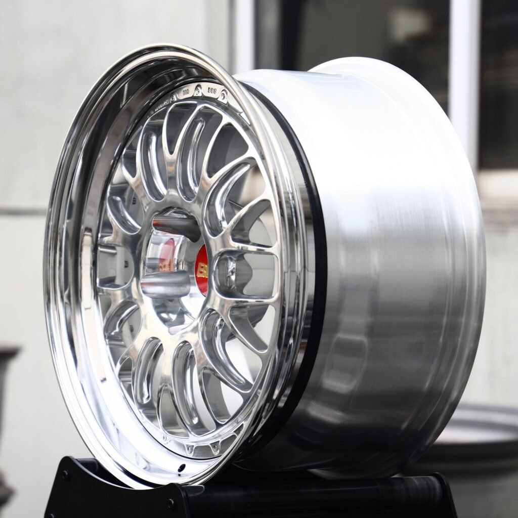 5x112 wheels – Mirror Polished Mesh Deep Dish 3-Piece (BBS-Style), side view