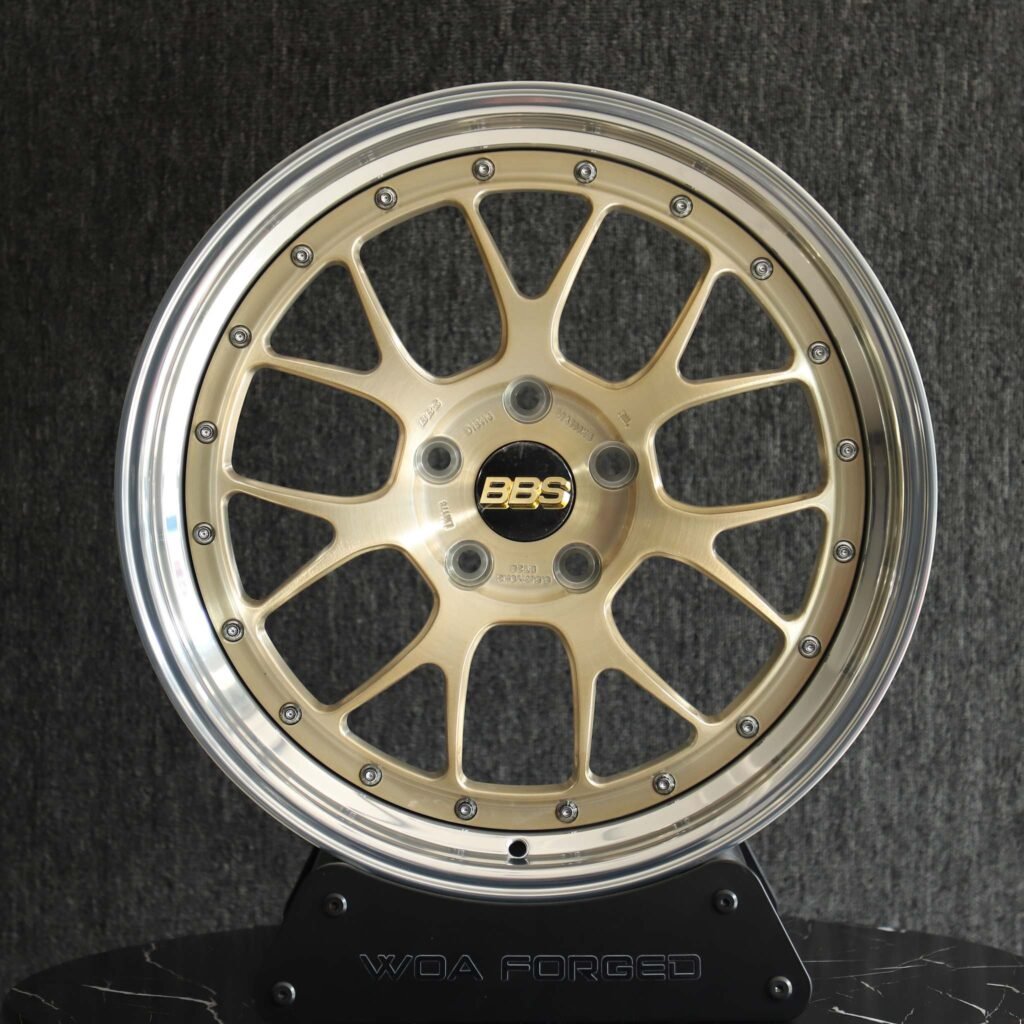 BMW M3 E46 wheels – Transparent Gold 2-Piece Brushed (BBS LM-Style), front view