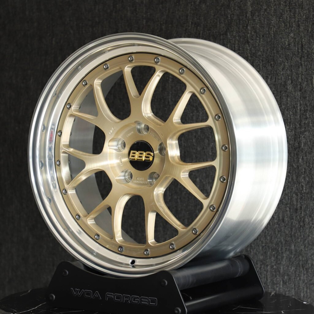 5x120 wheels – Transparent Gold 2-Piece Brushed (BBS LM-Style), side view