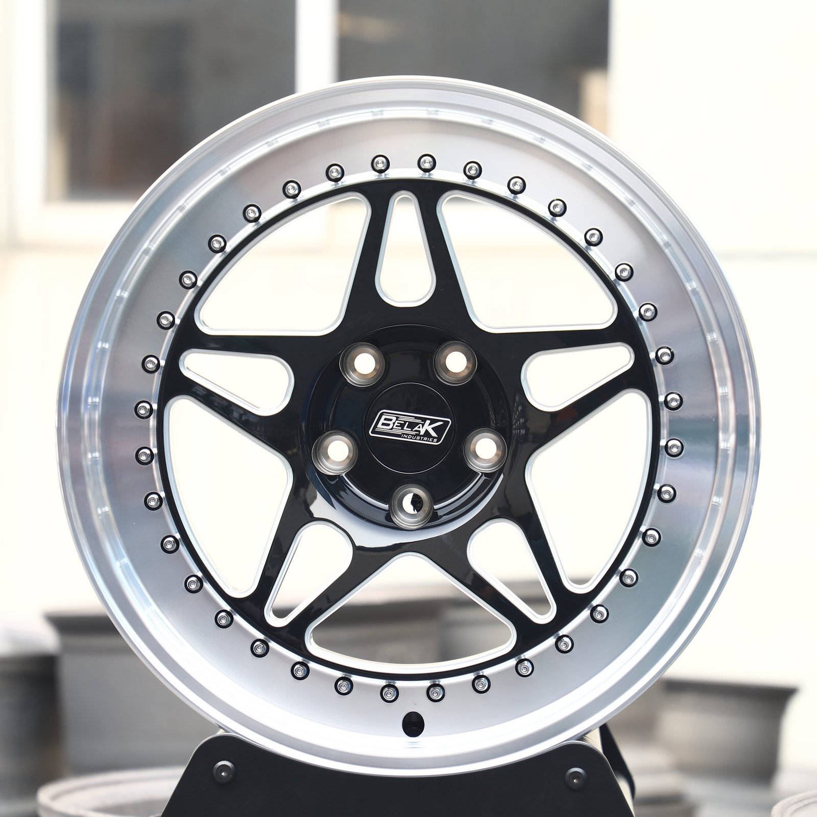 Ford Mustang wheels – Belak 5-Star Spoke Riveted Wide Lip, front view