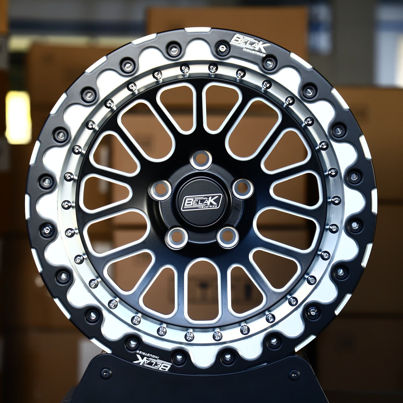 Ford Mustang wheels – Belak Industries 10-Spoke Mesh Mirror Milled Beadlock, front view