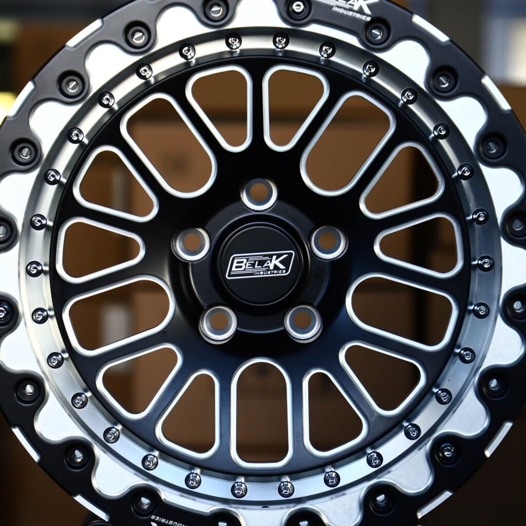 Dodge Challenger wheels – Belak Industries 10-Spoke Mesh Mirror Milled Beadlock, lip and barrel detail
