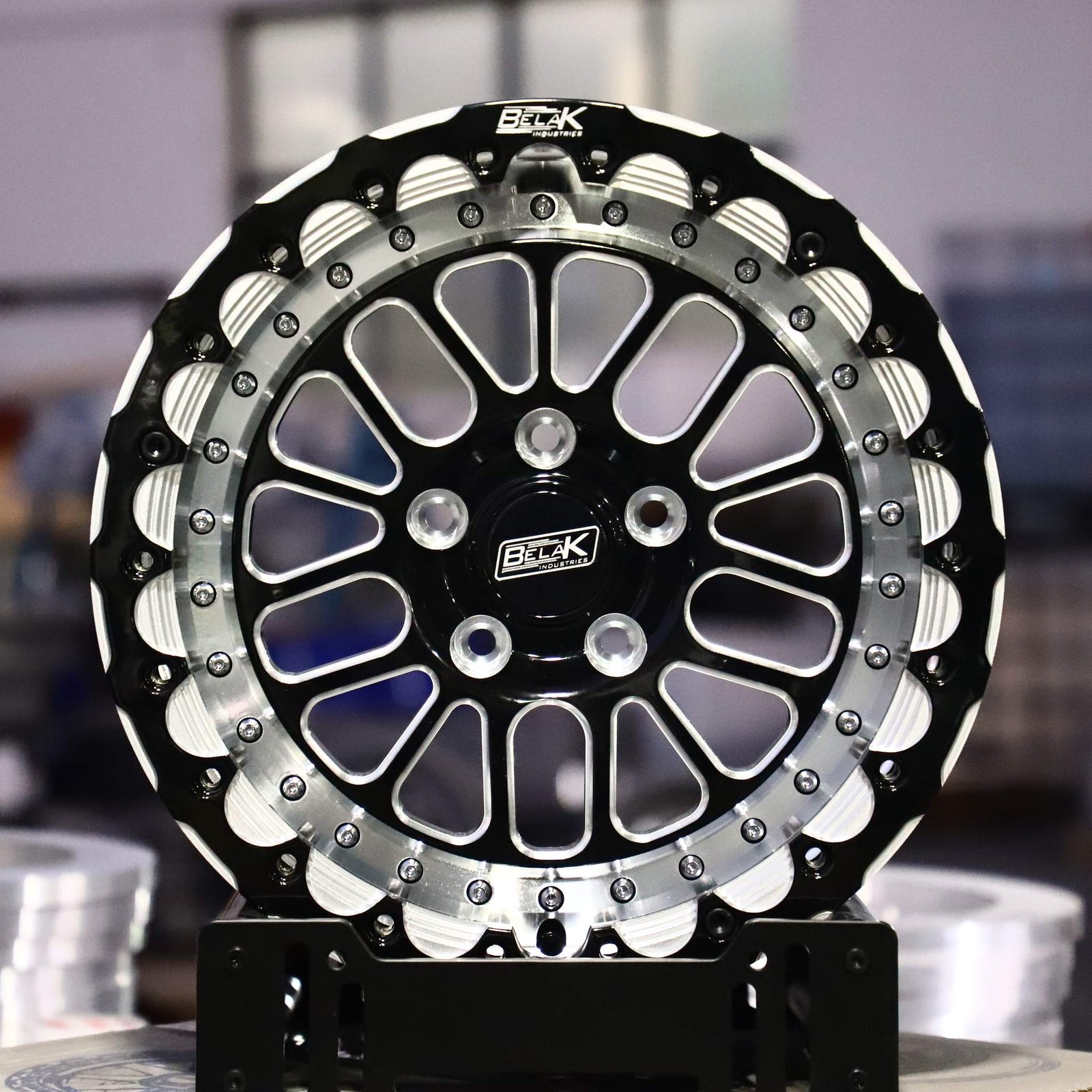 Ford Mustang wheels – Belak Industries 10-Spoke Mesh Mirror Milled Beadlock, front view