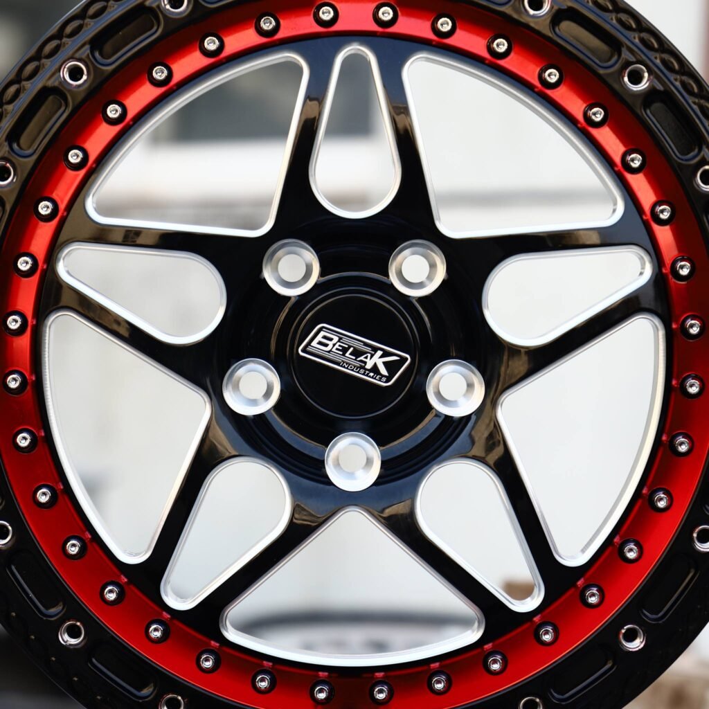 Dodge Challenger wheels – Belak Industries 10-Spoke Mesh Mirror Milled Beadlock, lip and barrel detail