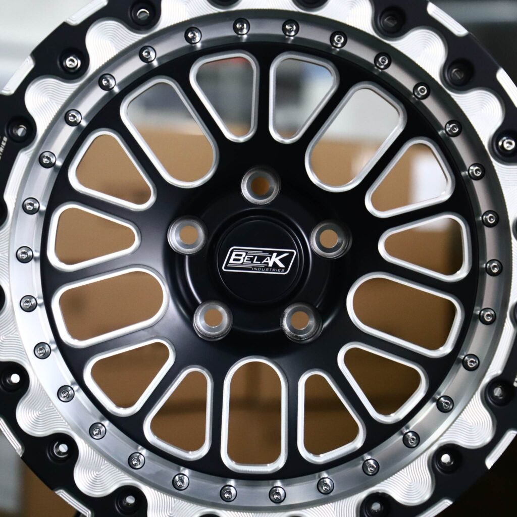Dodge Challenger wheels – Belak Industries 10-Spoke Mesh Mirror Milled Beadlock, lip and barrel detail