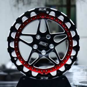 Belak-Style Gloss Black Machined 12-Spoke Red-Ring Beadlock Forged Drag Racing Wheels – Ford Mustang / Chevrolet Corvette Fitment (5-Lug)