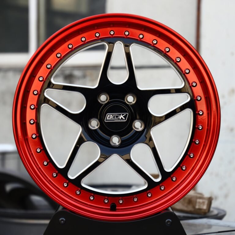 Ford Mustang wheels – Belak Industries 2-Piece 10-Spoke Mesh Deep Lip Mirror Milled, front view
