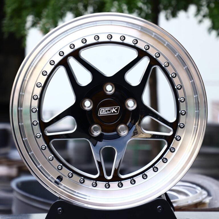 Ford Mustang wheels – Belak Industries 2-Piece 5-Spoke Beadlock Mirror Milled, front view