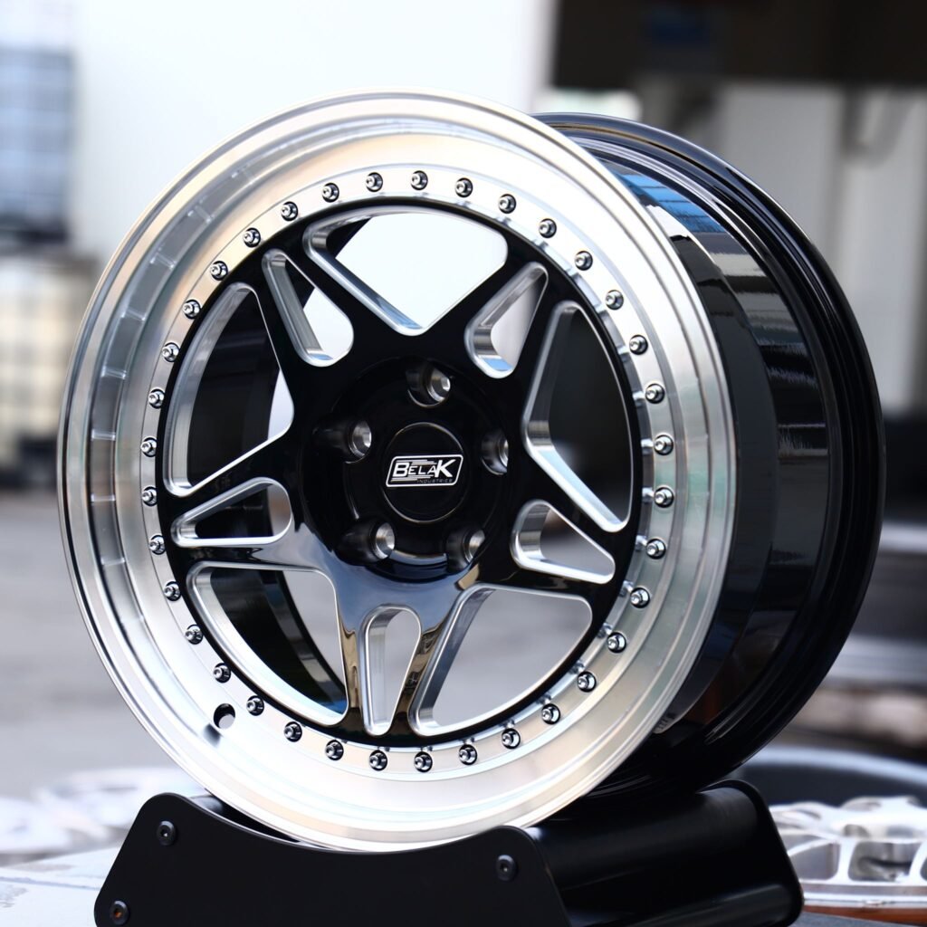 Chevrolet Corvette wheels – Belak Industries 2-Piece 5-Spoke Beadlock Mirror Milled, angled view