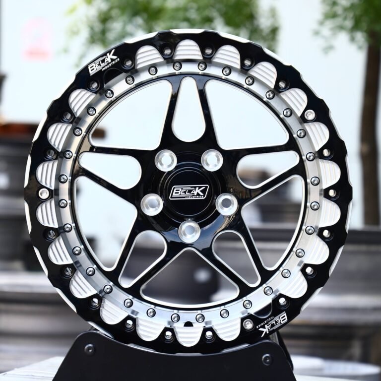 Ford Mustang wheels – Belak Industries 5-Spoke Mirror Milled Beadlock, front view