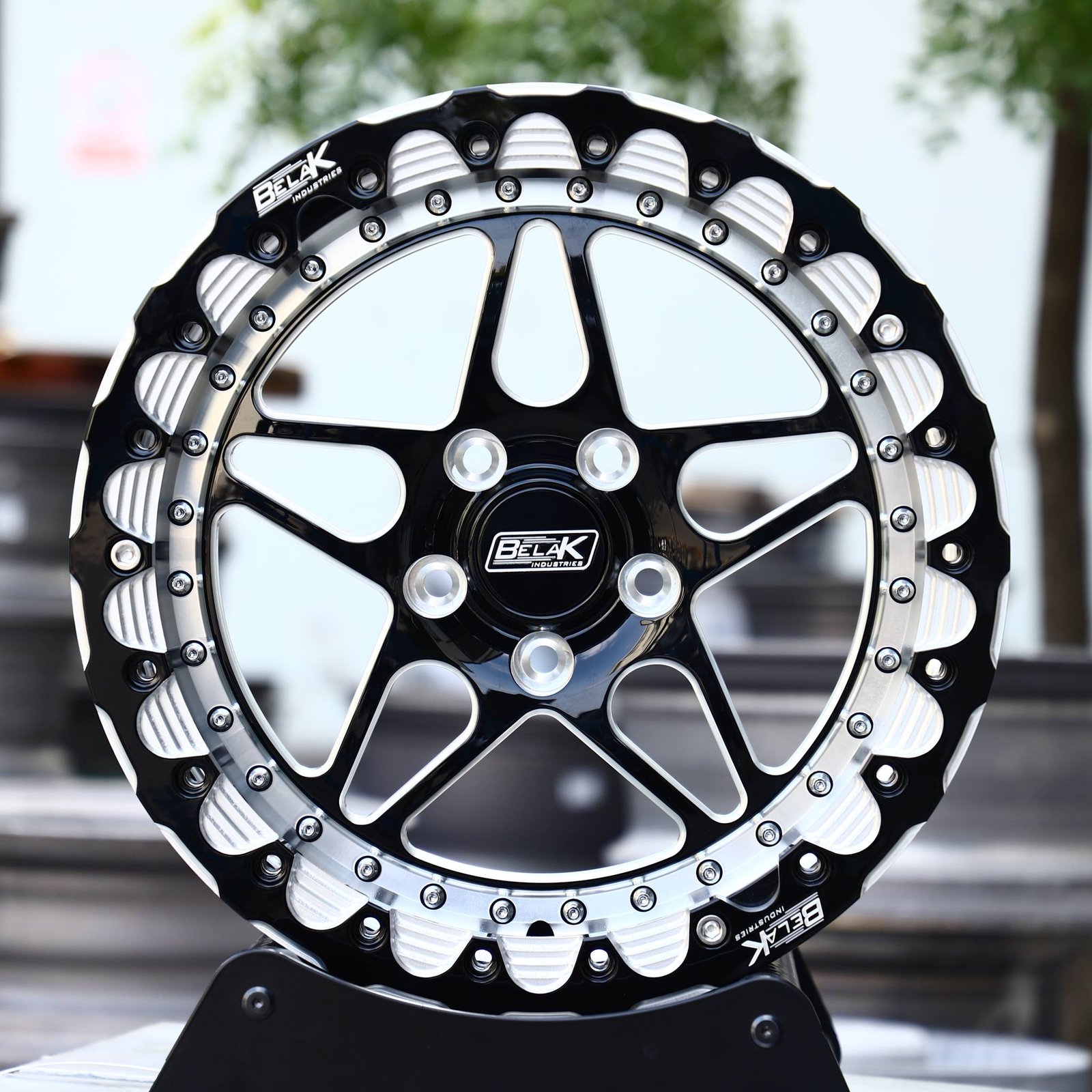 Ford Mustang wheels – Belak Industries 5-Spoke Mirror Milled Beadlock, front view