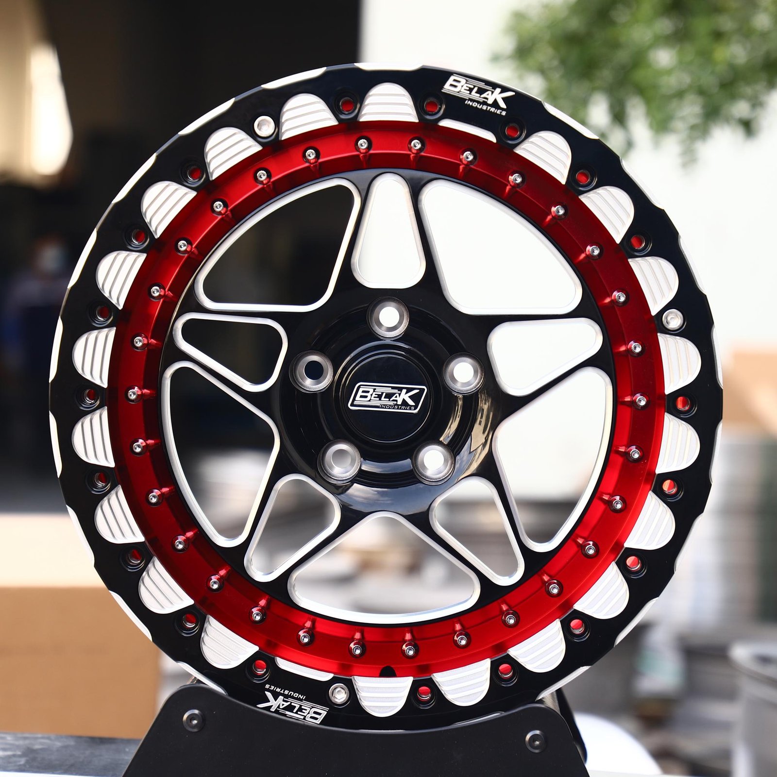 Ford Mustang wheels – Belak Industries 5-Spoke Mirror Milled Beadlock, front view
