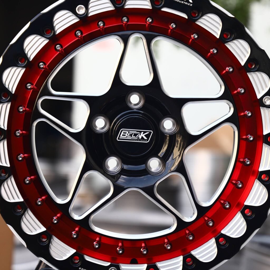 Dodge Challenger wheels – Belak Industries 5-Spoke Mirror Milled Beadlock, lip and barrel detail