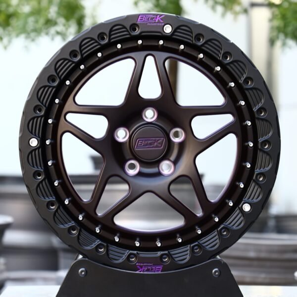Ford Mustang wheels – 5-Spoke Purple / Black Milled Beadlock (Belak-Style), front view