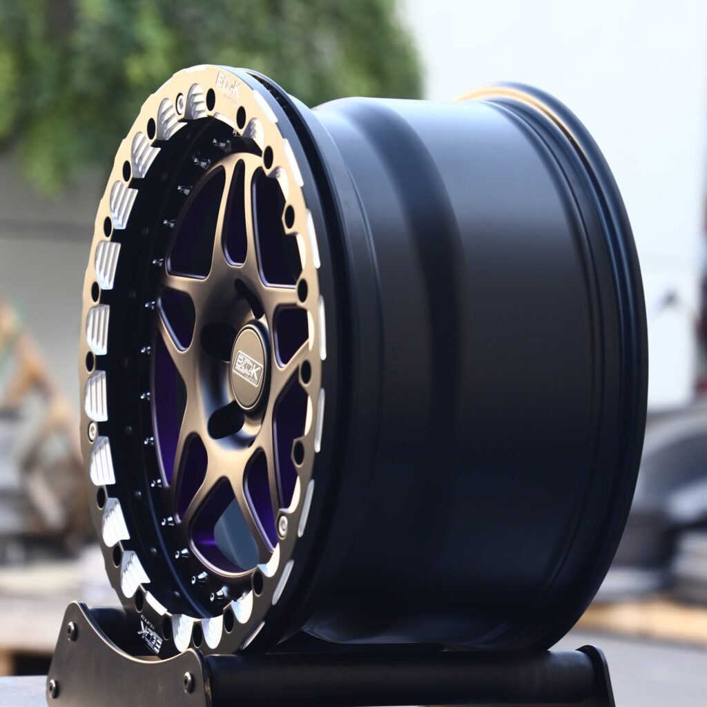 5x114.3 wheels – Belak Industries Gloss Black / Purple 5-Spoke Beadlock, side view