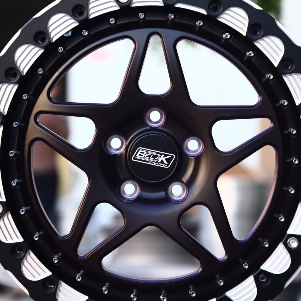 Dodge Challenger wheels – Belak Industries Gloss Black / Purple 5-Spoke Beadlock, lip and barrel detail