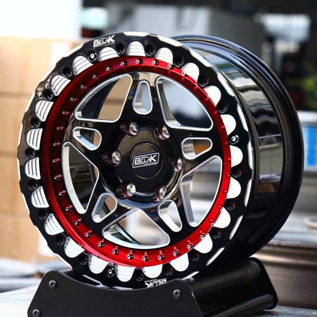Ford F-150 wheels – Belak Red / Black Beadlock, angled view