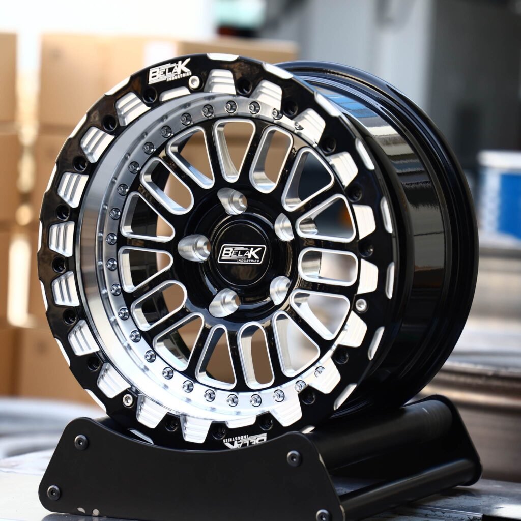 Ford F-150 wheels – Silver / Gloss Black Beadlock (Belak-Style), angled view