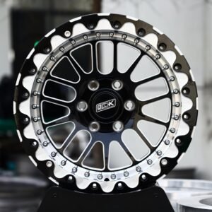 Belak-Style Gloss Black / Machined Mesh Beadlock Forged Drag Racing Wheels – Ford Mustang / Chevrolet Corvette Fitment (5-Lug)