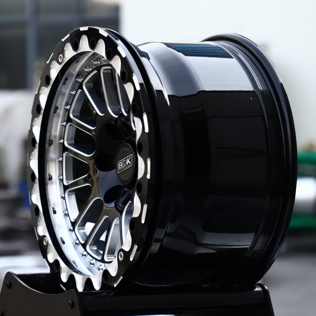 5x114.3 wheels – Gloss Black / Machined Mesh Beadlock (Belak-Style), side view
