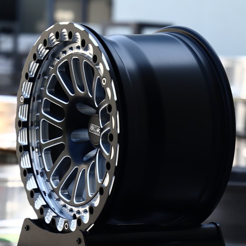 5x114.3 wheels – Gloss Black / Machined Mesh Beadlock (Belak-Style), side view