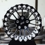 Belak-Style Gloss Black / Machined Mesh Beadlock Forged Drag Racing Wheels – Ford Mustang / Corvette C7 Fitment (5-Lug) – Design 2