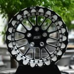 Belak-Style Gloss Black / Mirror Milled Mesh Beadlock Forged Drag Racing Wheels – Ford Mustang / Corvette C7 Fitment (5-Lug) – Design 3
