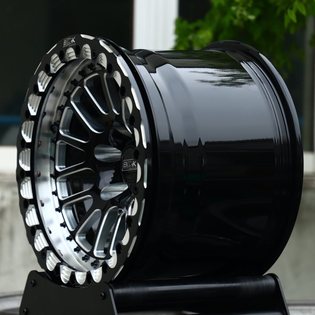 5x114.3 wheels – Gloss Black / Mirror Milled Mesh Beadlock (Belak-Style), side view