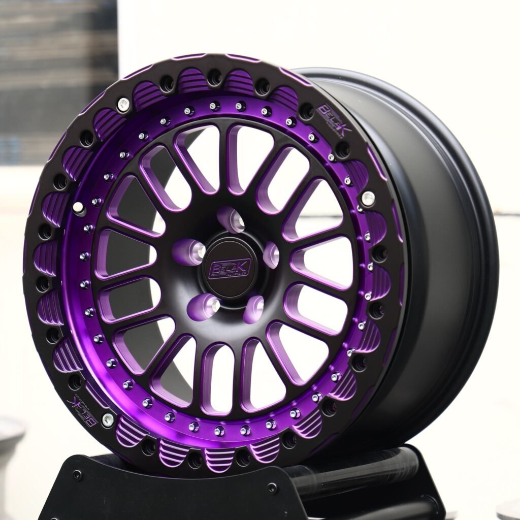 5x114.3 wheels – Purple / Gloss Black Multi-Spoke Beadlock (Belak-Style), side view