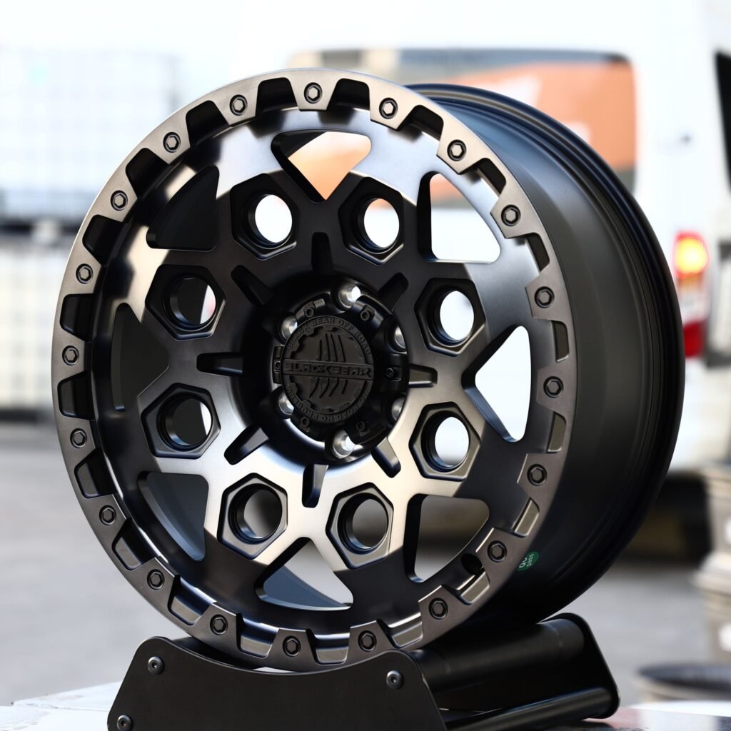 Toyota Tacoma wheels – Black Bear Custom Finish Exposed Bolt Detail, angled view