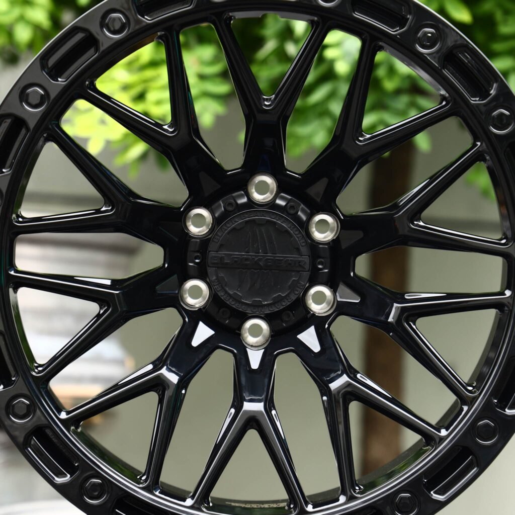 6x139.7 wheels – Black Bear Gloss Black 10 Y-Spoke Exposed Bolt Detail, side view