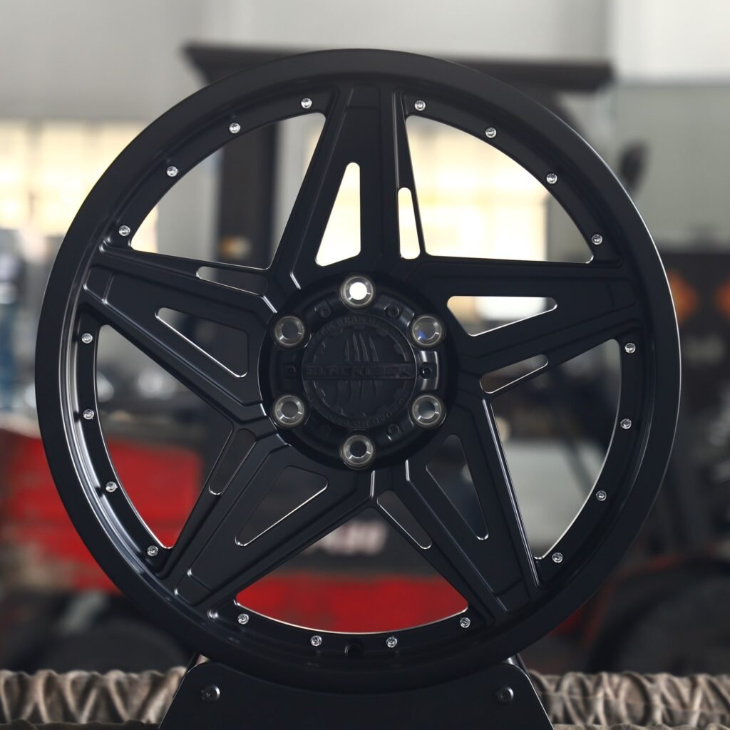 Toyota 4Runner wheels – Black Bear Gloss Black 5-Star Spoke Riveted, front view