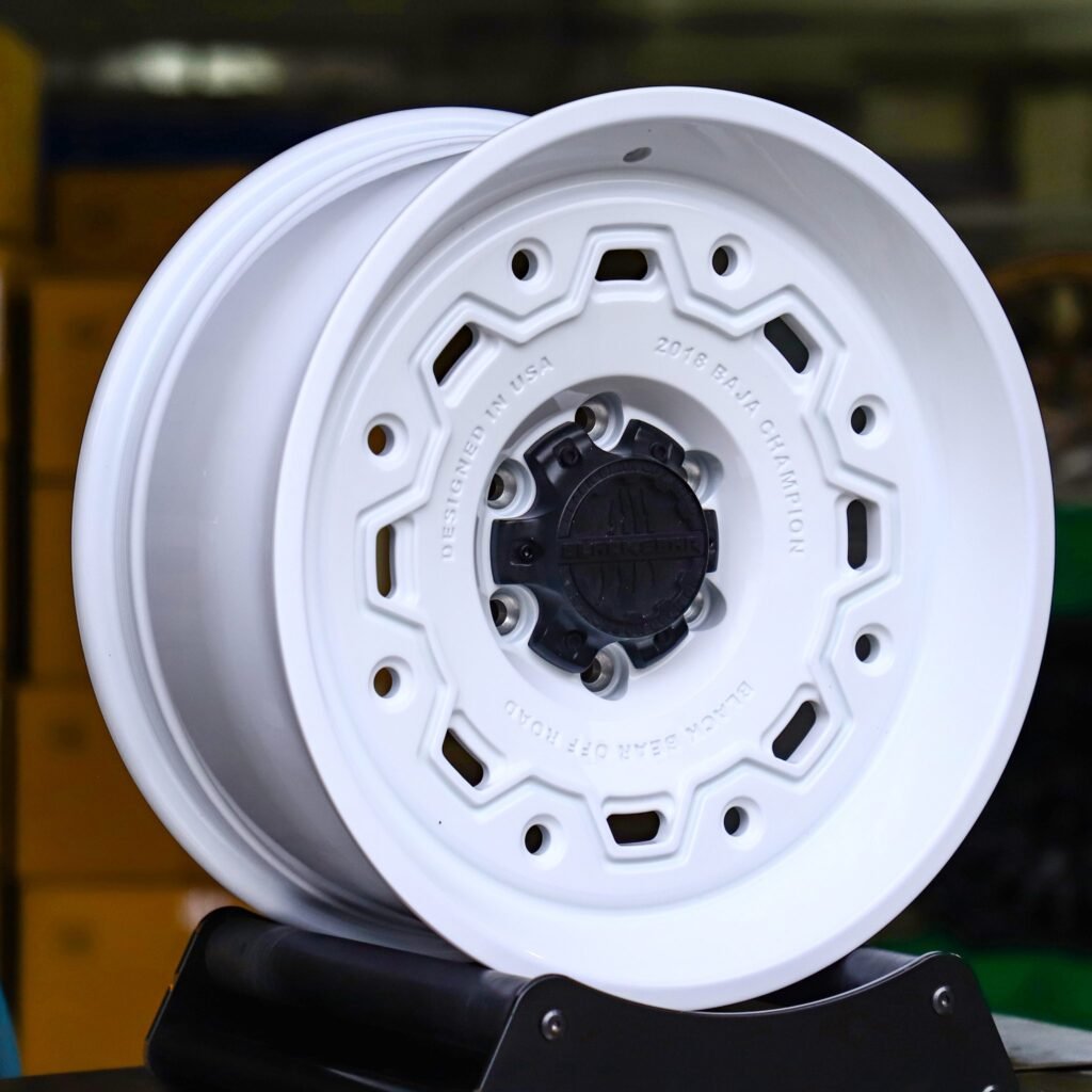 Chevrolet Silverado wheels – Black Bear Gloss White Deep Lip, angled view