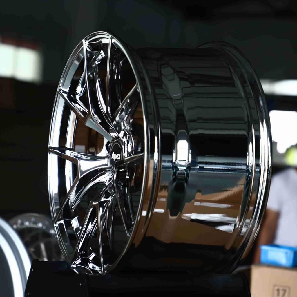 5x100 wheels – Black Chrome 5 Y-Spoke (APEX-Style), side view