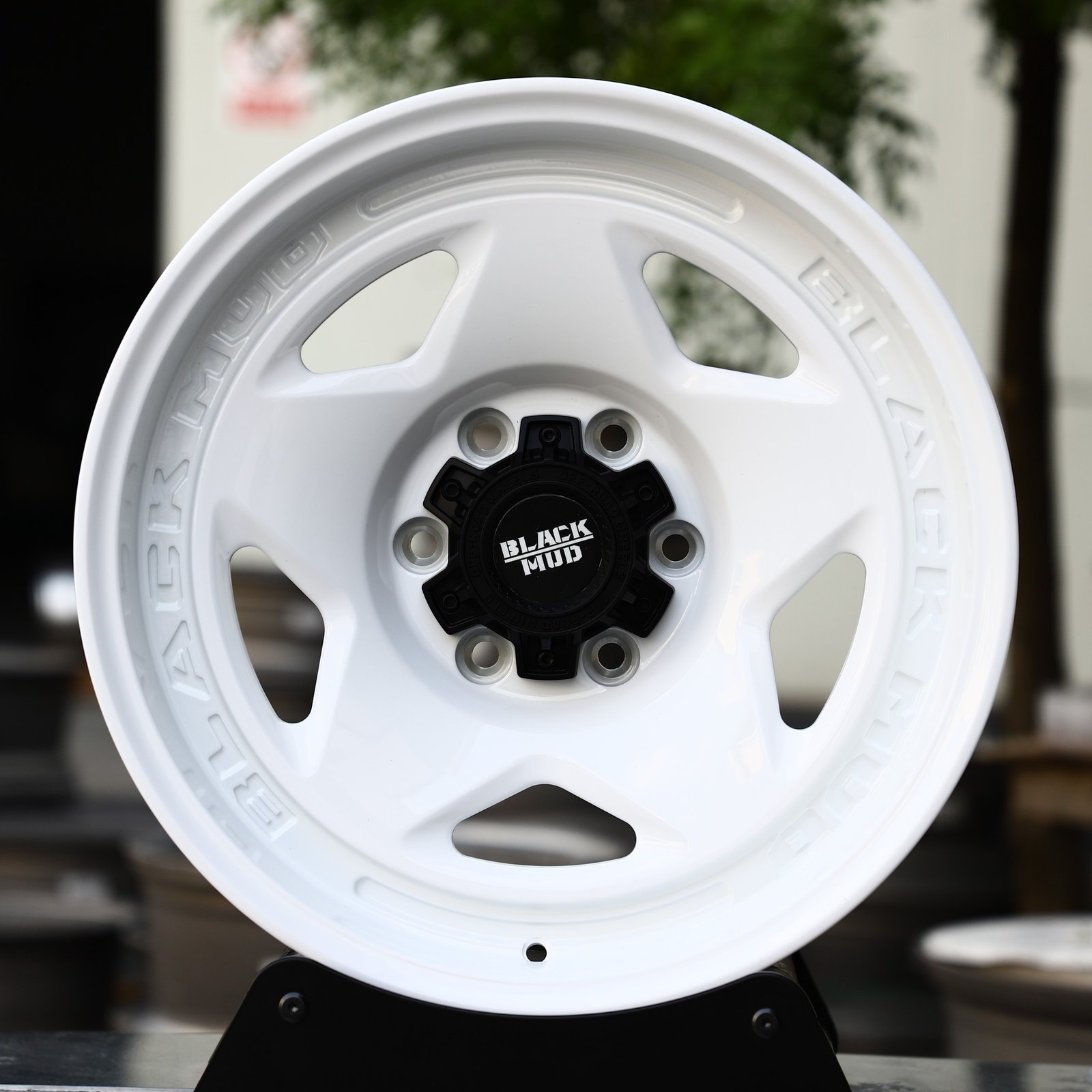 Toyota 4Runner wheels – Black Mud Custom Finish 5-Star Spoke Deep Lip, front view