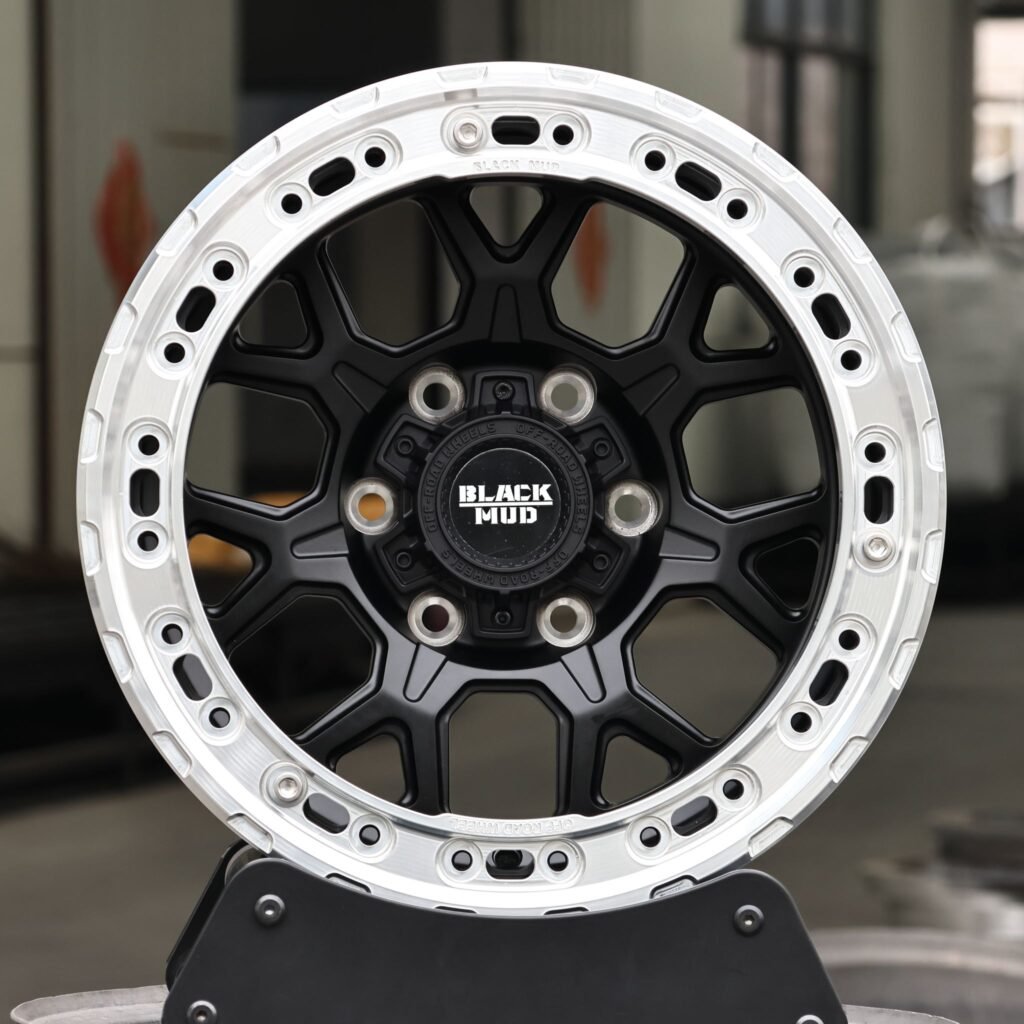 Toyota 4Runner wheels – Black Mud KMC Gloss Black Custom Beadlock, front view