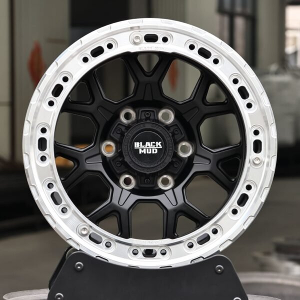 Toyota 4Runner wheels – Black Mud Gloss Black Beadlock, front view