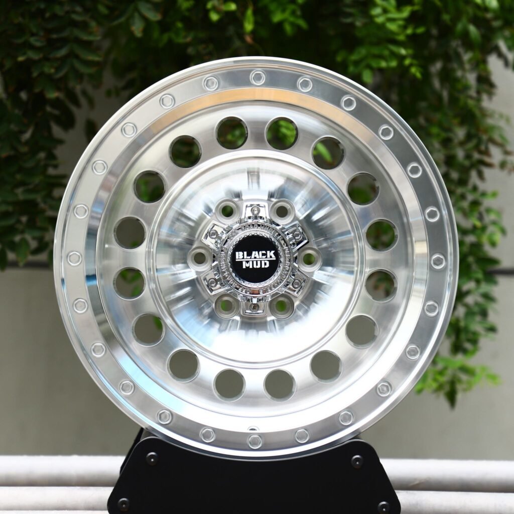 Toyota 4Runner wheels – Black Mud Silver Full-Face Exposed Bolt Detail Deep Lip, front view