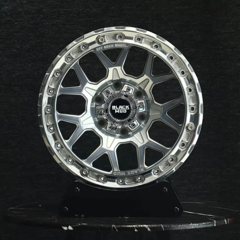 Toyota 4Runner wheels – Black Mud Silver Beadlock, front view