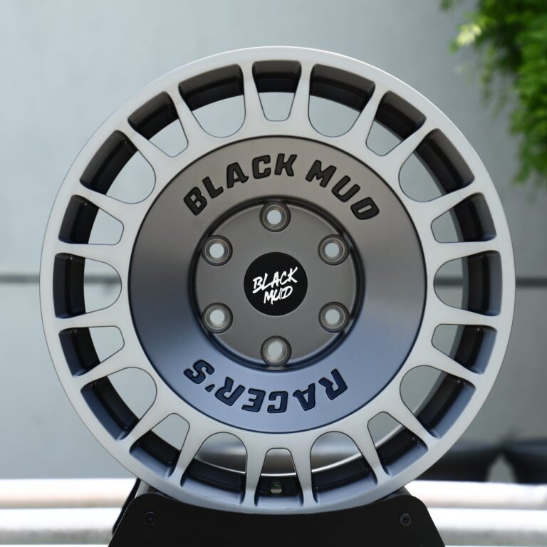 Toyota 4Runner wheels – Silver / Gunmetal Slotted Rally Dish (Black Mud-Style), front view